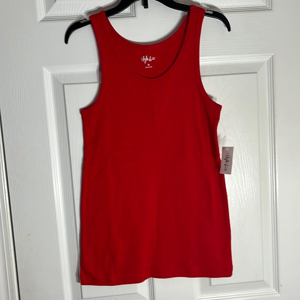 NWT: Style & Co: Cherry Red, Rib Tank Top; Soft Cotton, Medium